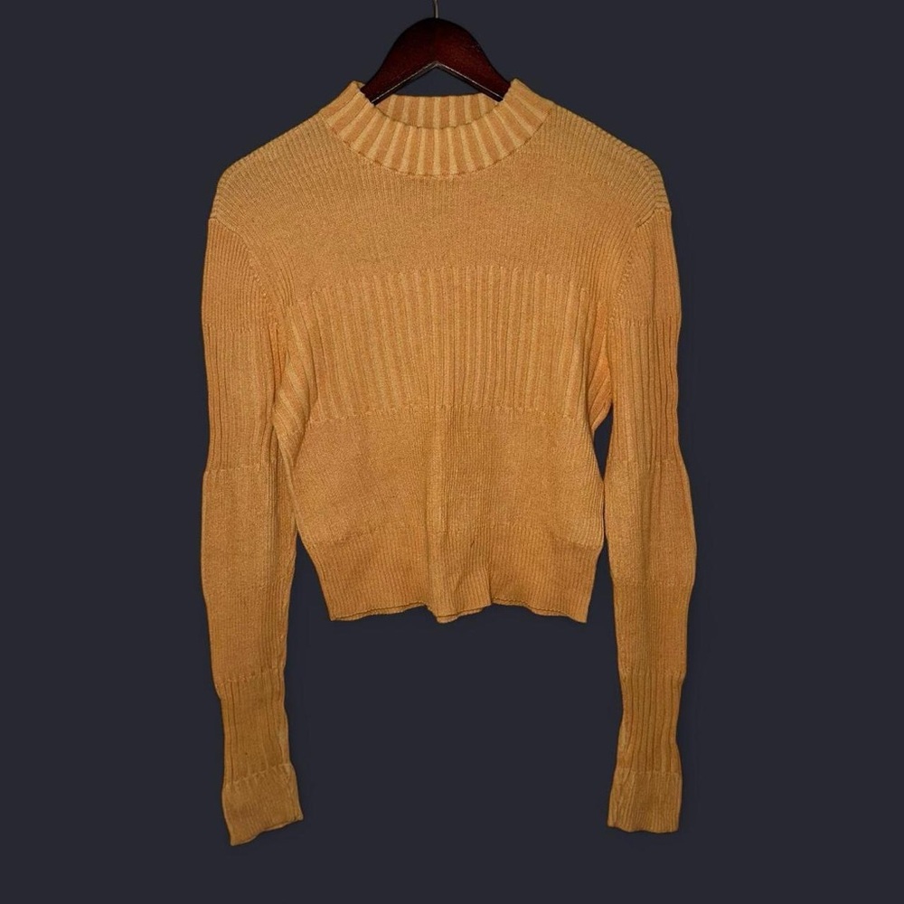 American Eagle Mustard Mock Neck Ribbed Pullover Sweater Long Sleeves